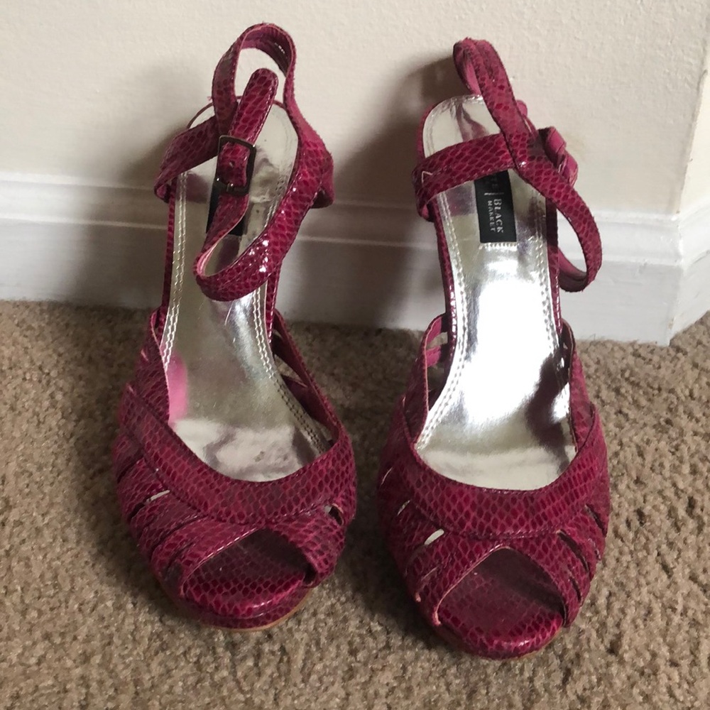 White House Black Market Pink ankle strap heels.